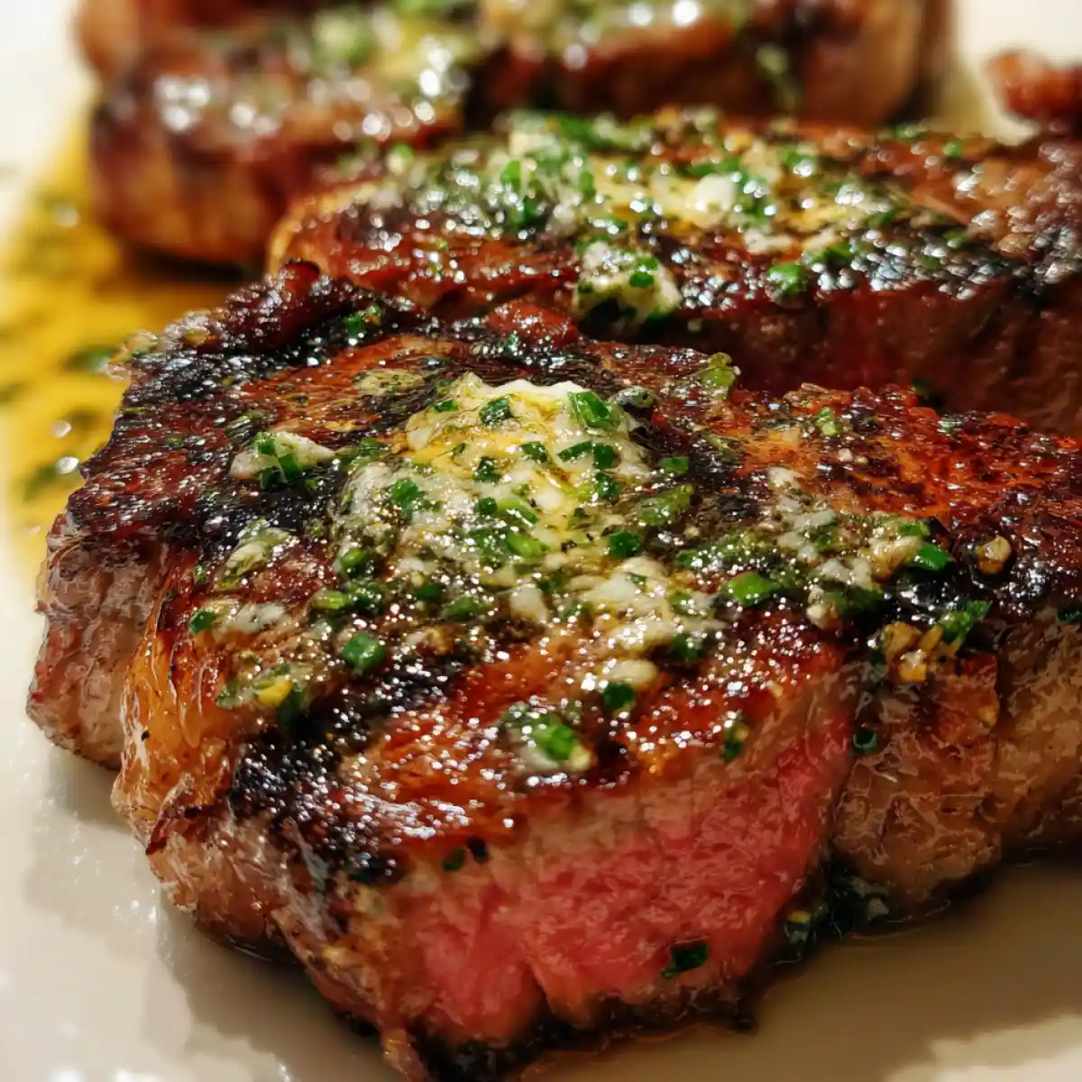 Grilled Ribeye Steaks With Garlic Herb Butter