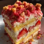 Strawberry Crunch Cake With Vanilla Pudding Layers Recipe