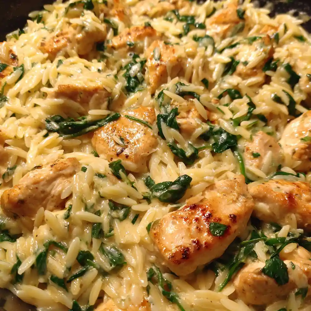 Creamy Chicken Orzo Recipe with Spinach and Parmesan