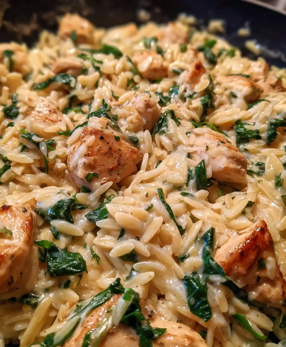 Creamy Chicken Orzo Recipe with Spinach and Parmesan