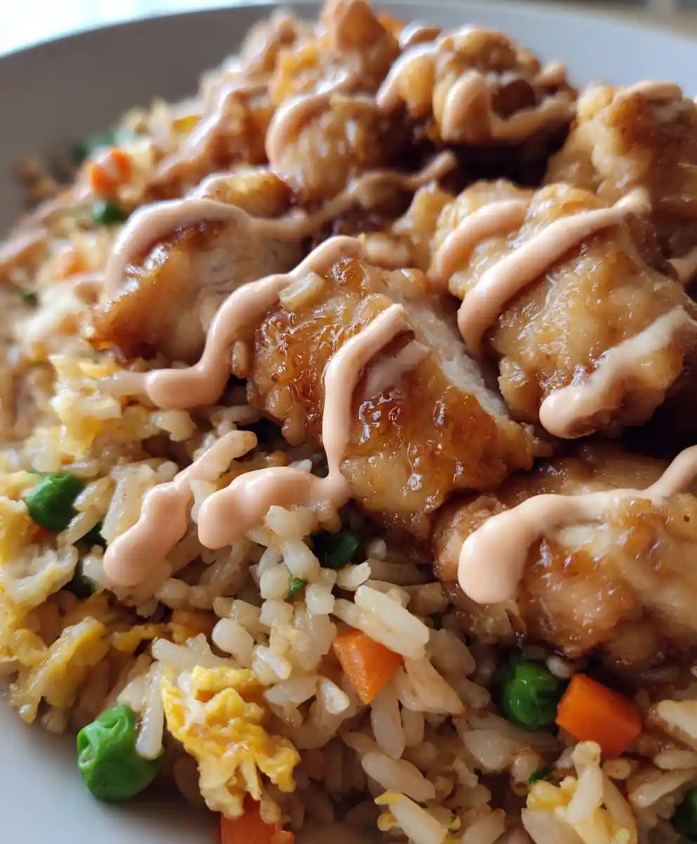 Hibachi Chicken Recipe with Fried Rice and Yum Yum Sauce
