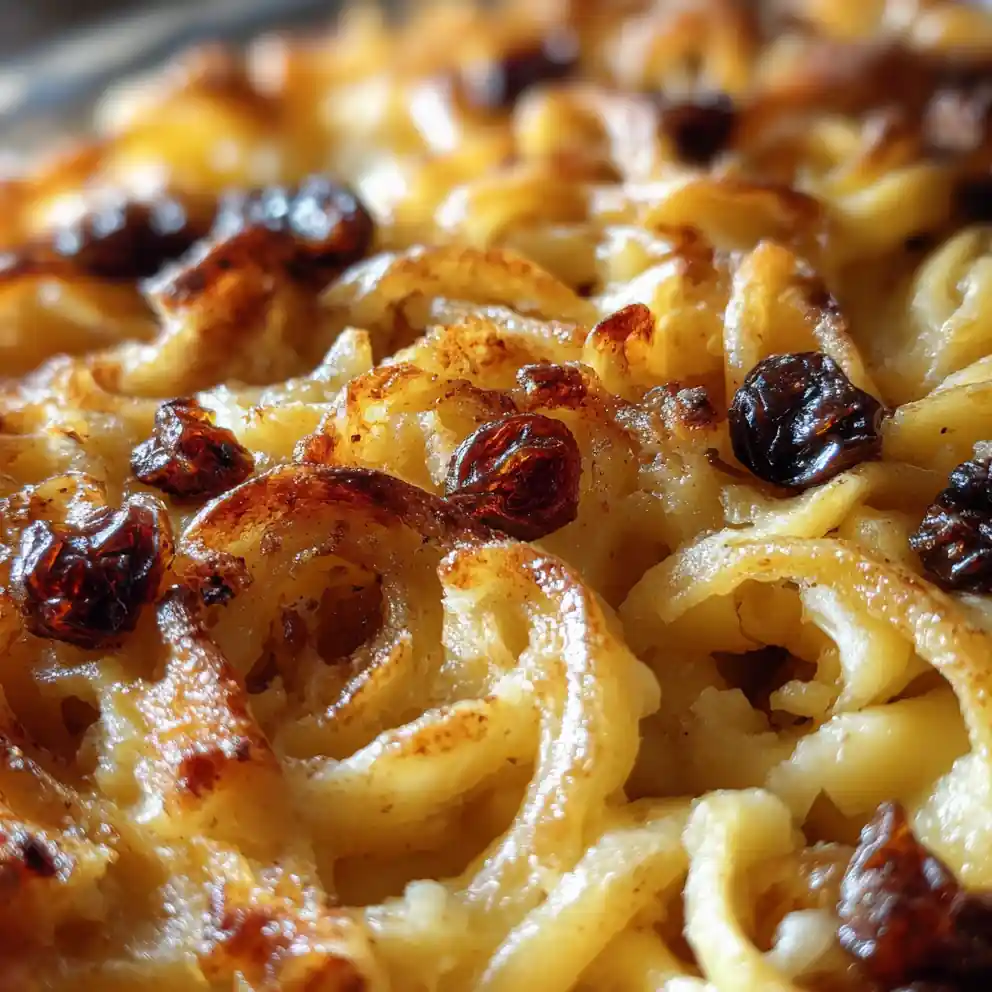 Old Fashioned Noodle Pudding with Raisins and Cinnamon