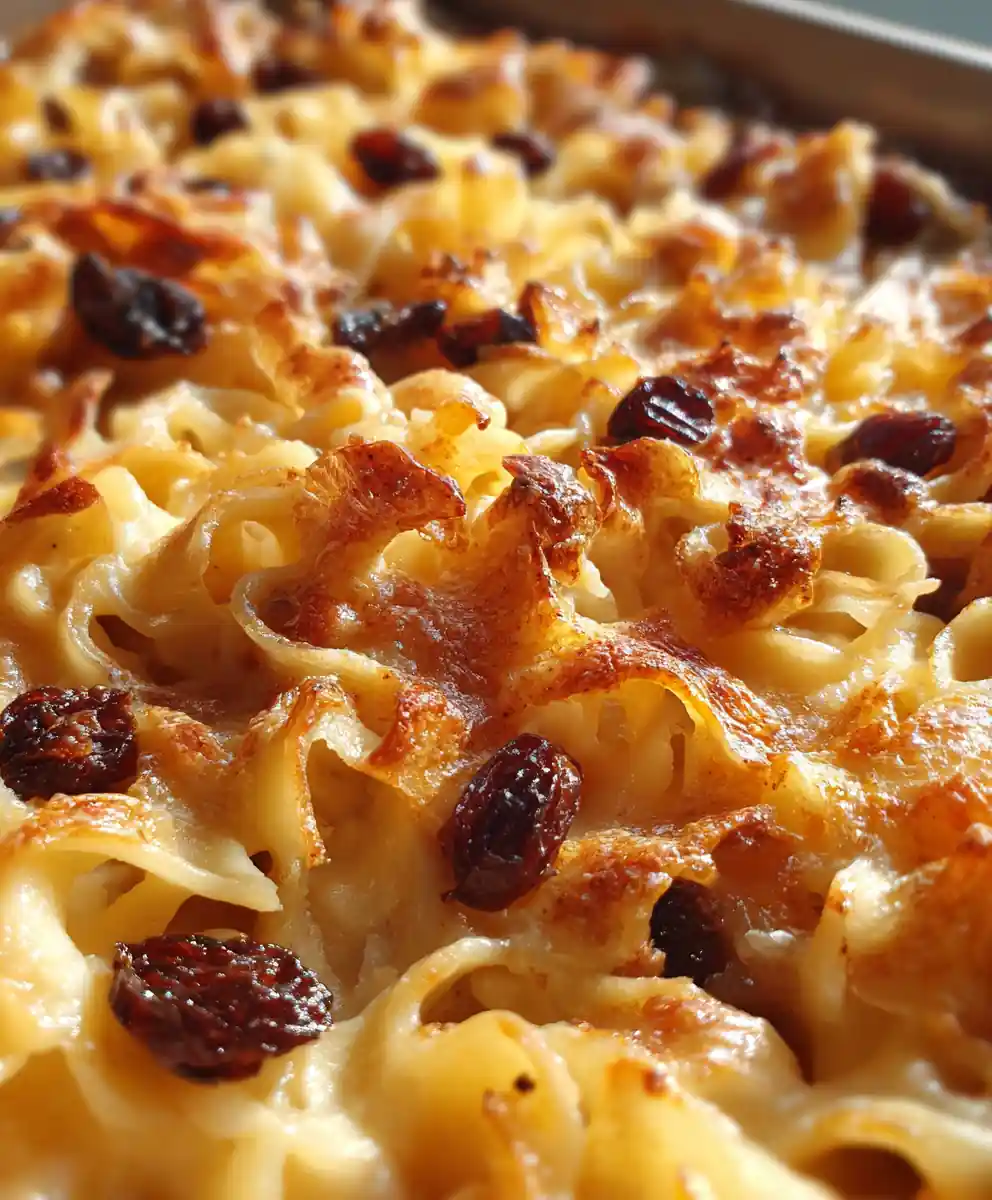 Old Fashioned Noodle Pudding with Raisins and Cinnamon