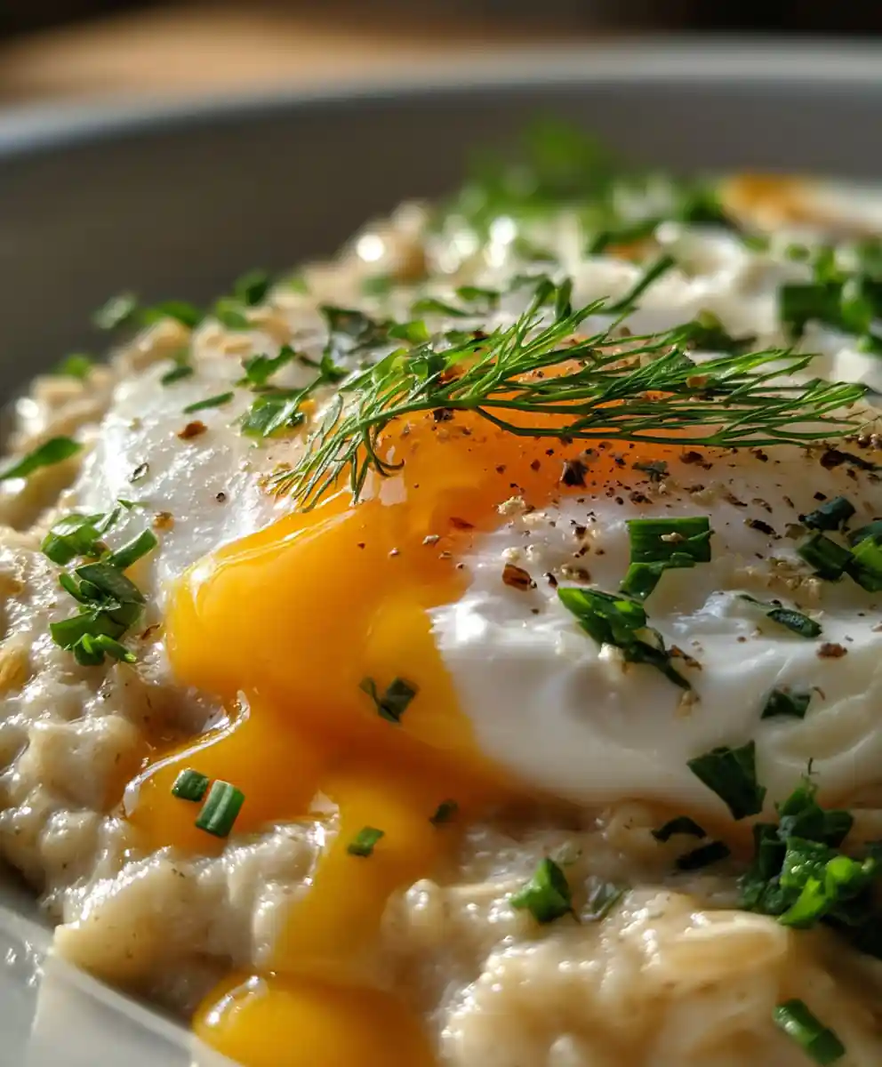 Savory Oatmeal with Poached Egg and Fresh Herbs