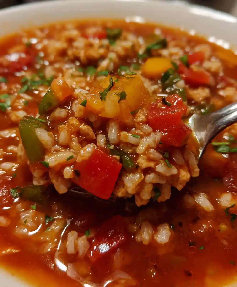 Stuffed Pepper Soup with Ground Turkey and Rice