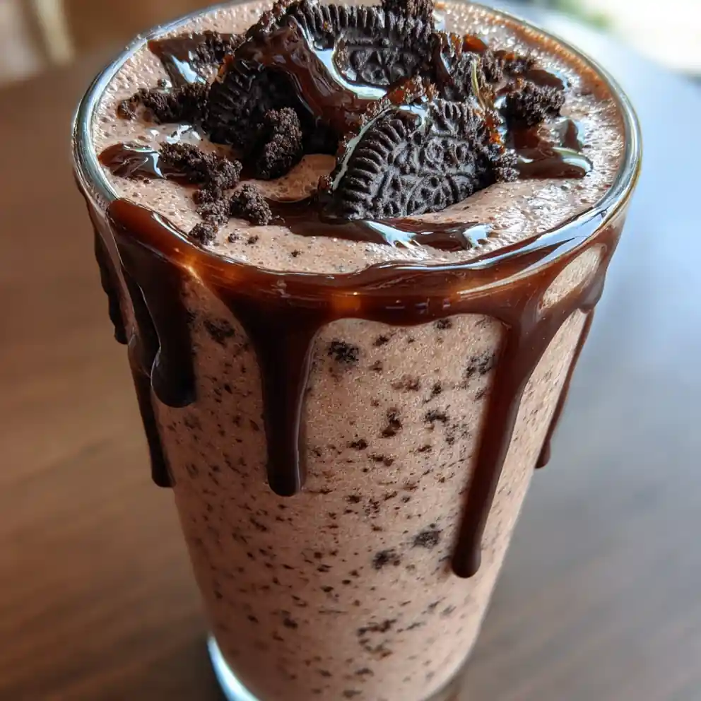 oreo smoothie recipe with Chocolate Drizzle