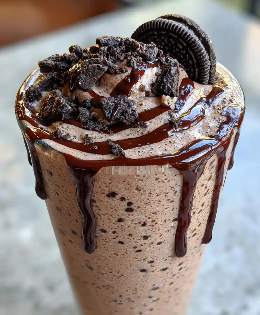 oreo smoothie recipe with Chocolate Drizzle