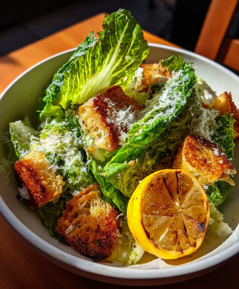 best caesar salad recipe with Charred Lemon and Romaine Edges