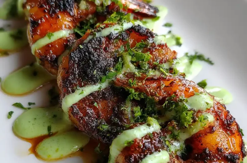 Blackened Shrimp Recipe With Lime Green Crema Streaks 1761304252.7631323