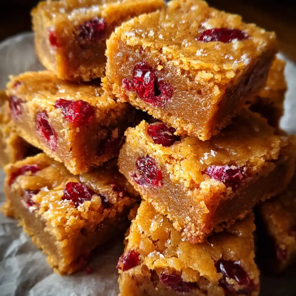 blonde brownie recipe Butterscotch Bars with Ruby Cranberries