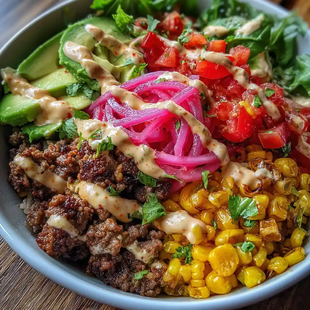 burger bowl recipe Fire-Roasted Corn And Pickled Onions