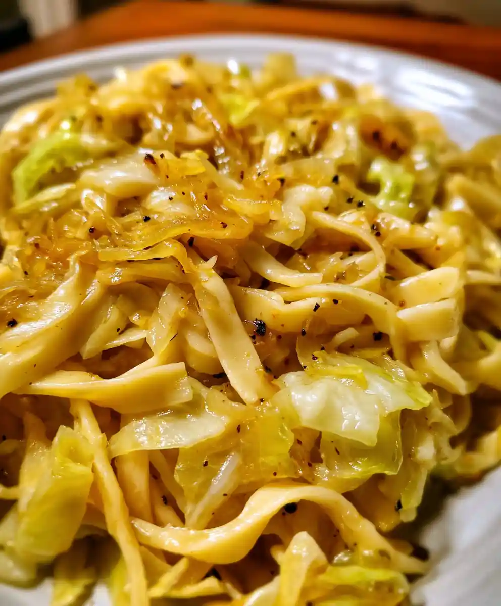 cabbage and noodles recipe with Gingered Amber Onions