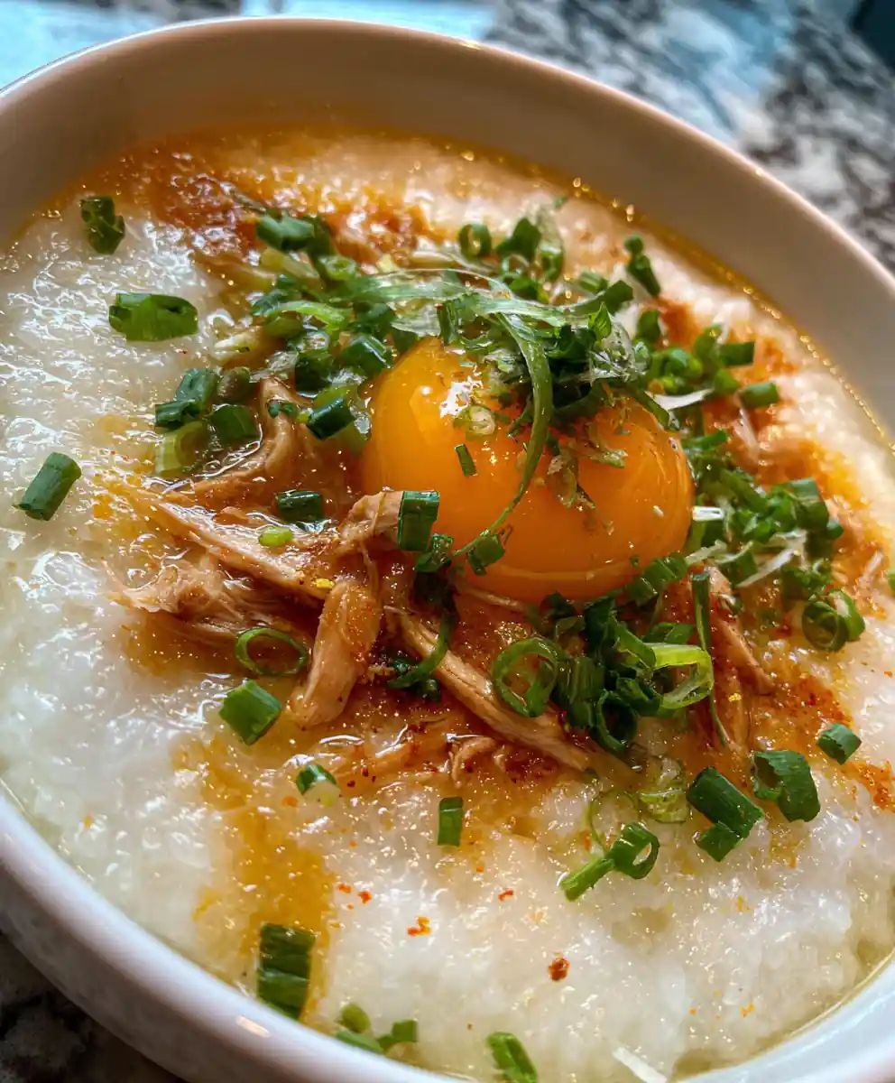 chicken congee recipe Ginger Scallion Oil With Gold Yolk