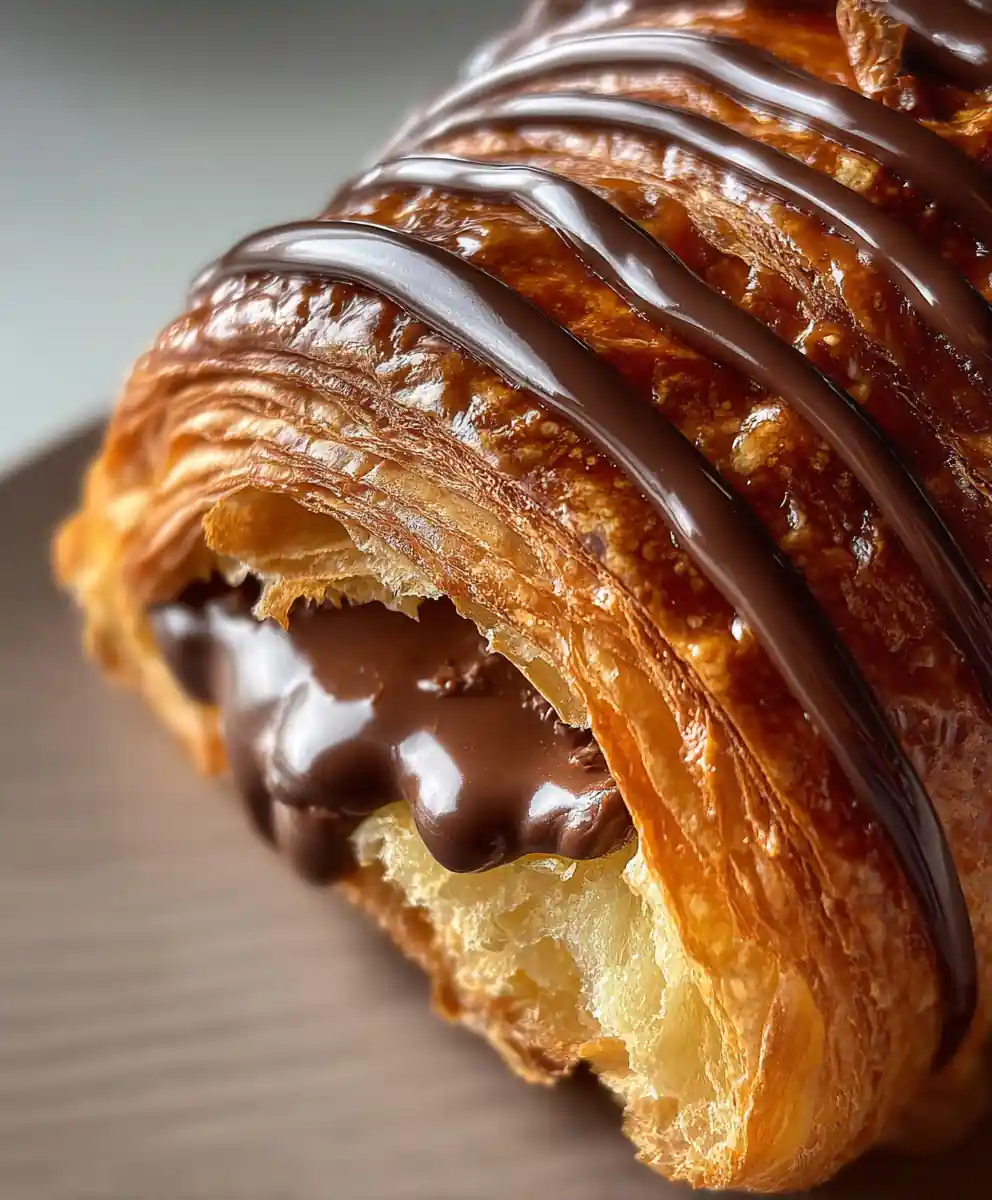 chocolate croissant recipe with Glossy Cocoa Striping
