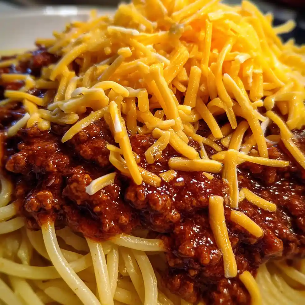 cincinnati chili recipe Cheddar Cascade Over Spaghetti
