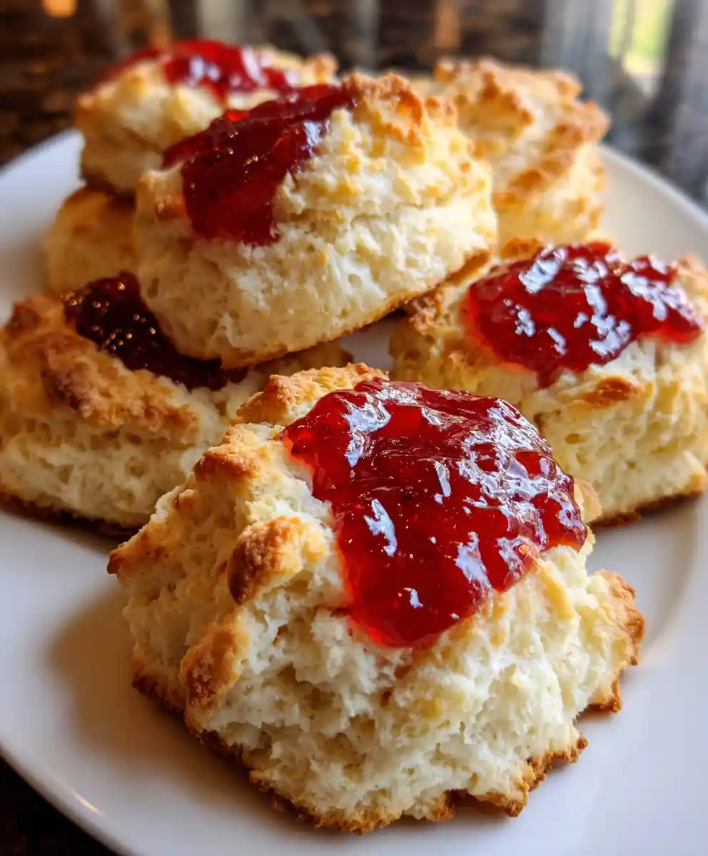 easy drop biscuit recipe Golden Mounds with Strawberry Jam Streaks