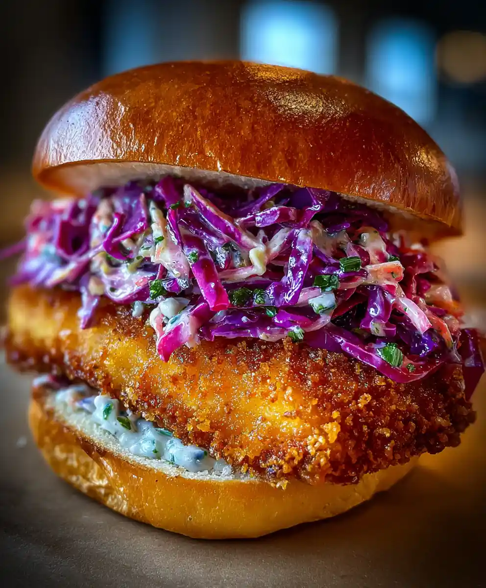 fish sandwich recipe Crisp Fillet with Purple Slaw Stack