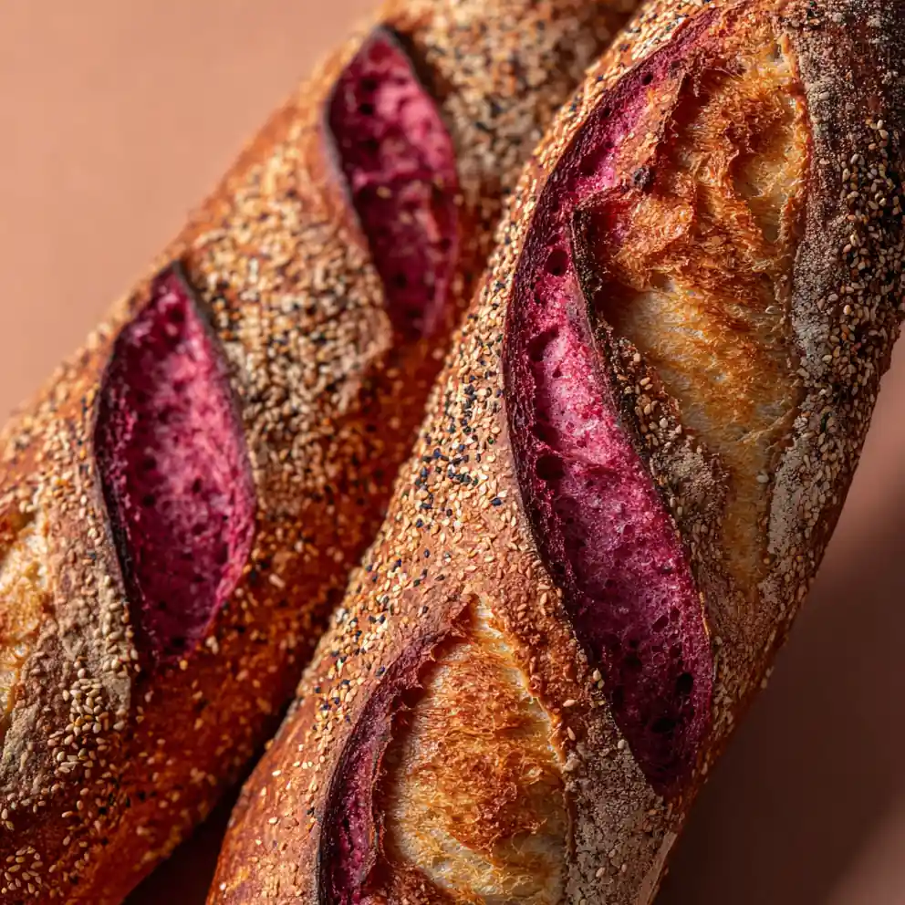 French Bread Recipe Beet Dusted Baguette With Sesame 1760287152.549331