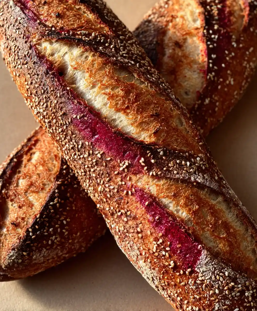 french bread recipe Beet-Dusted Baguette With Sesame