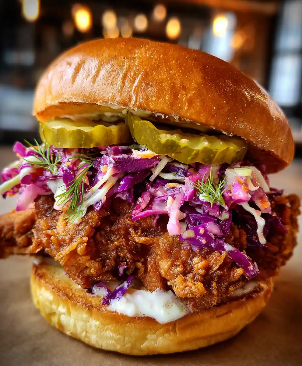 fried chicken sandwich recipe Purple Slaw Stack