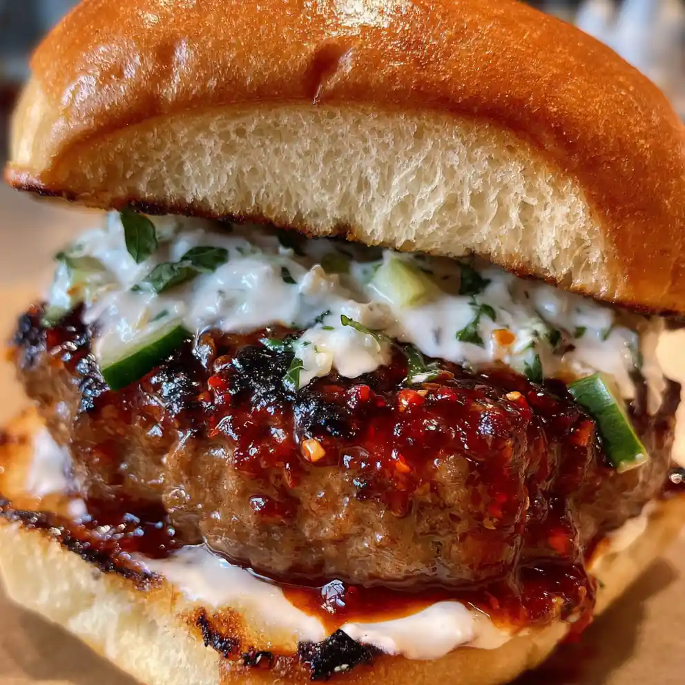lamb burger recipe Harissa Brush With Cucumber Raita