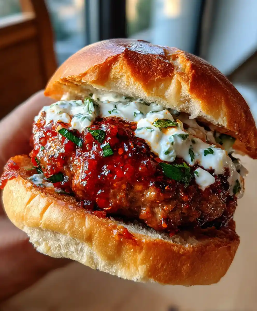 lamb burger recipe Harissa Brush With Cucumber Raita