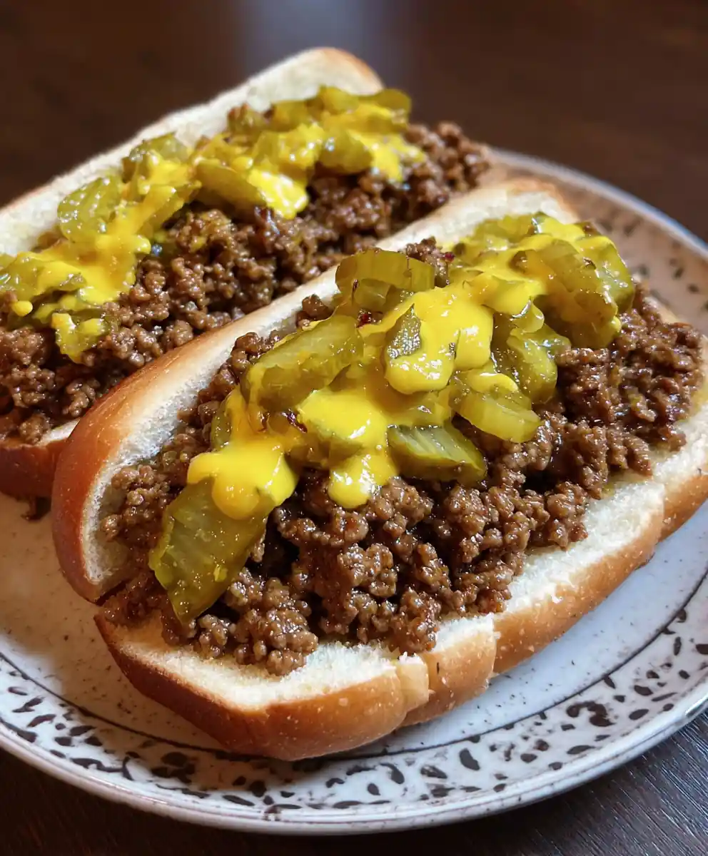 loose meat sandwich recipe Pickle-Laced Mustard Yellow