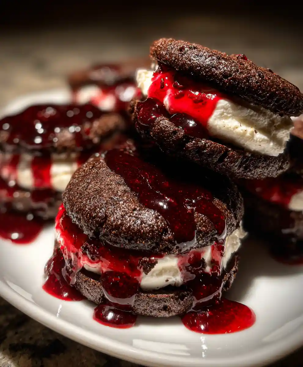 oreo cookies recipe Cocoa Sandwiches with Ruby Berry Drizzle
