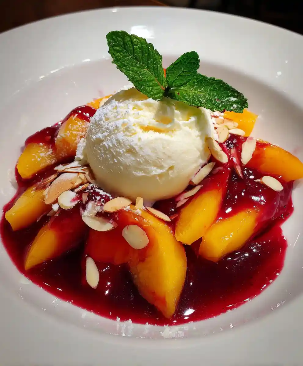 peach melba recipe Vanilla Scoop with Peach and Raspberry Veil