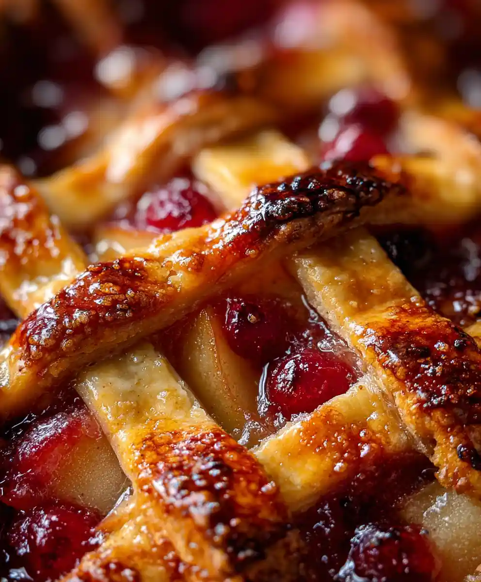 pear pie recipe Golden Lattice with Gingered Ruby Cranberries
