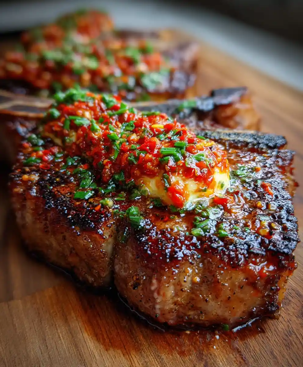 porterhouse steak recipe with Chili-Red Compound Butter