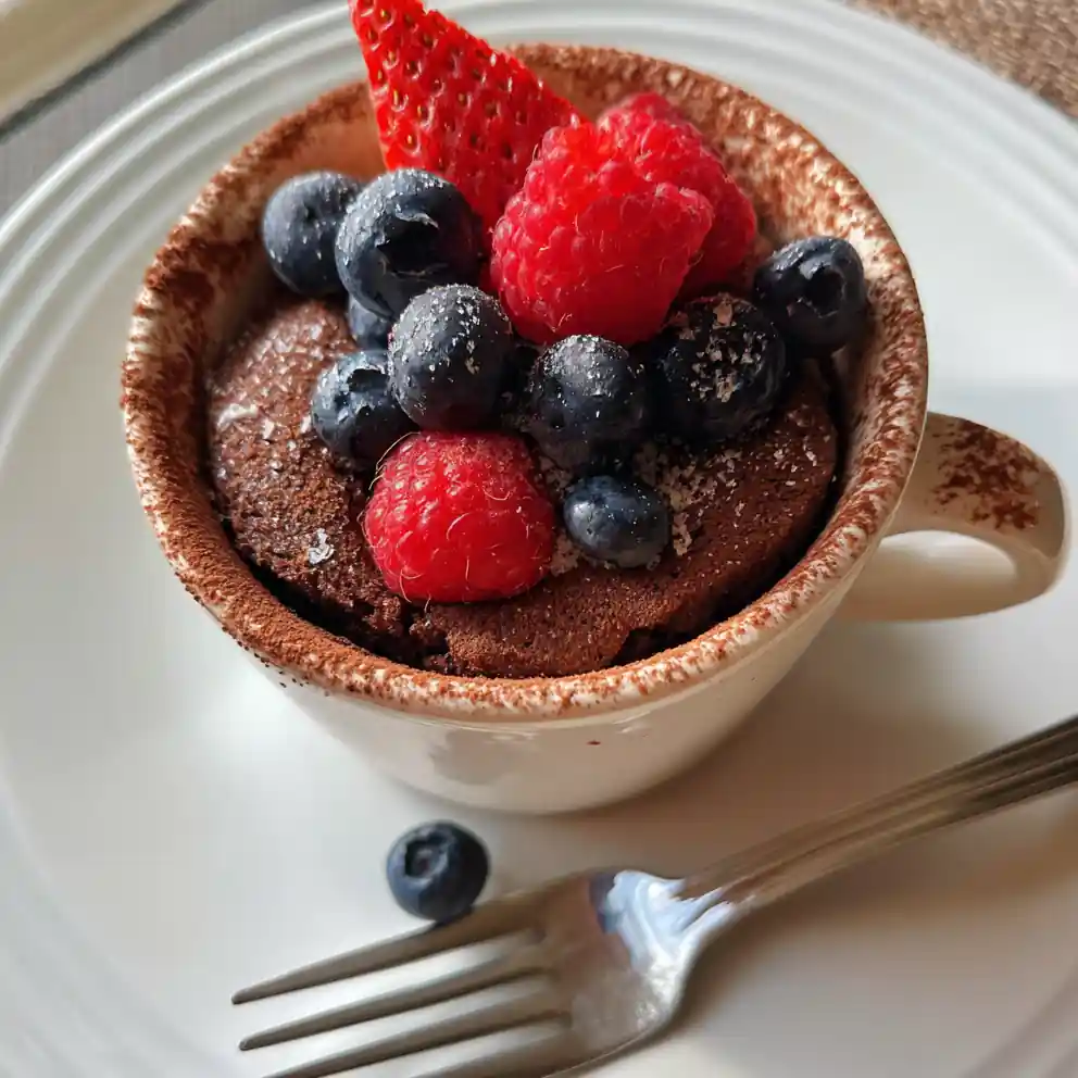 protein mug cake recipe Cocoa Swirl With Berry Top