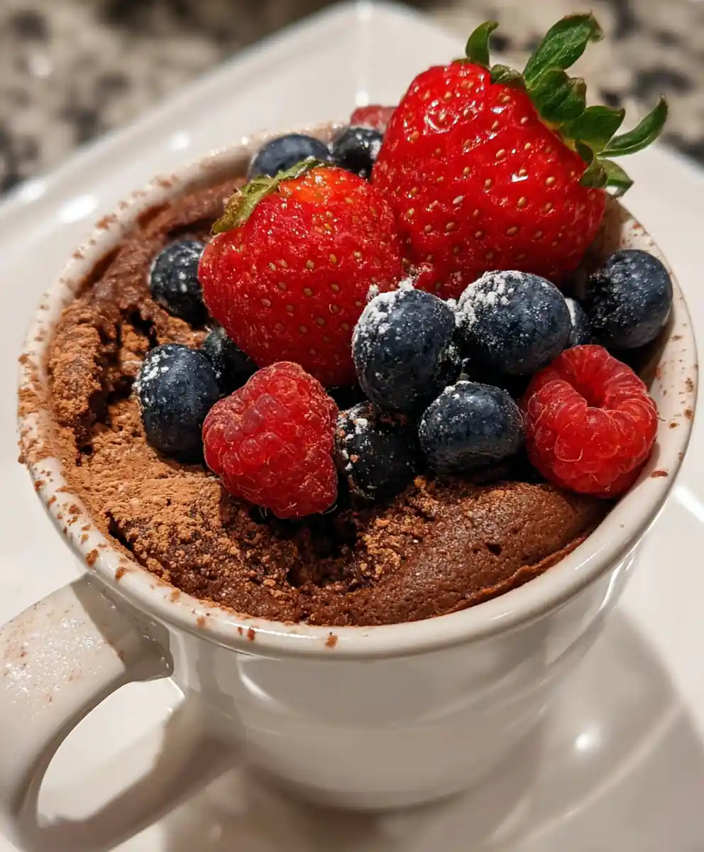 protein mug cake recipe Cocoa Swirl With Berry Top