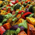 Roasted Veggies Recipe Rainbow Sheet With Basil Drizzle 1760375332.9843774