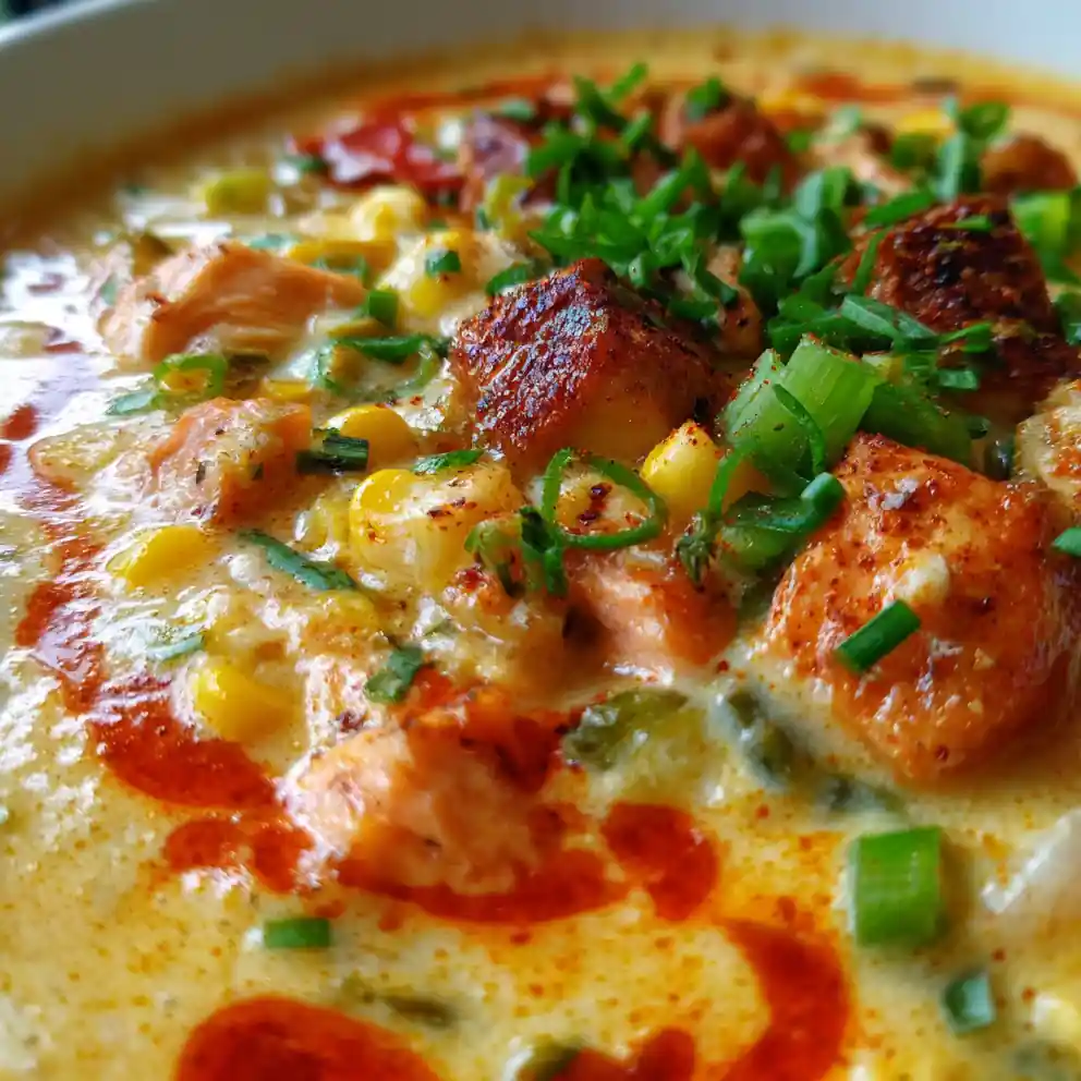 Salmon Chowder Recipe Red Pepper Oil Swirl 1760720100.4158561