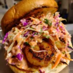 Shrimp Burger Recipe Sriracha Pink Slaw 1760559896.0377865