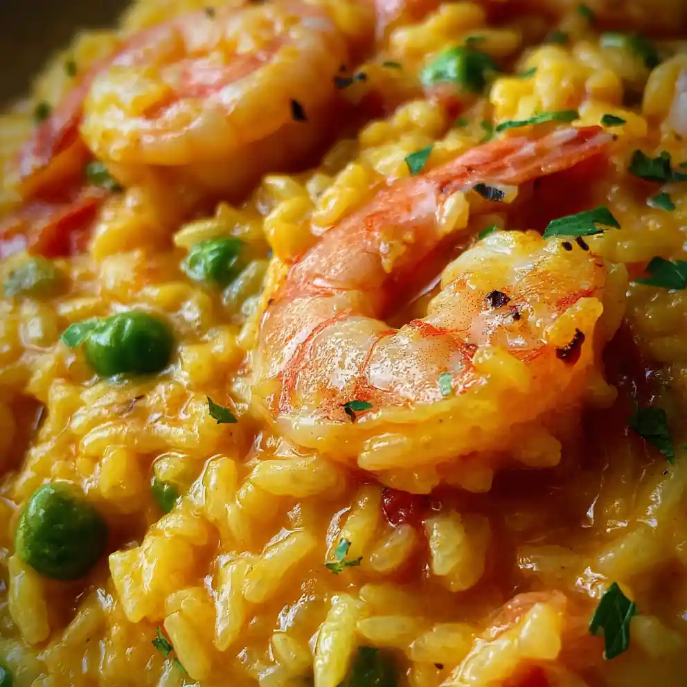 shrimp risotto recipe Saffron Glow With Pea Jewels