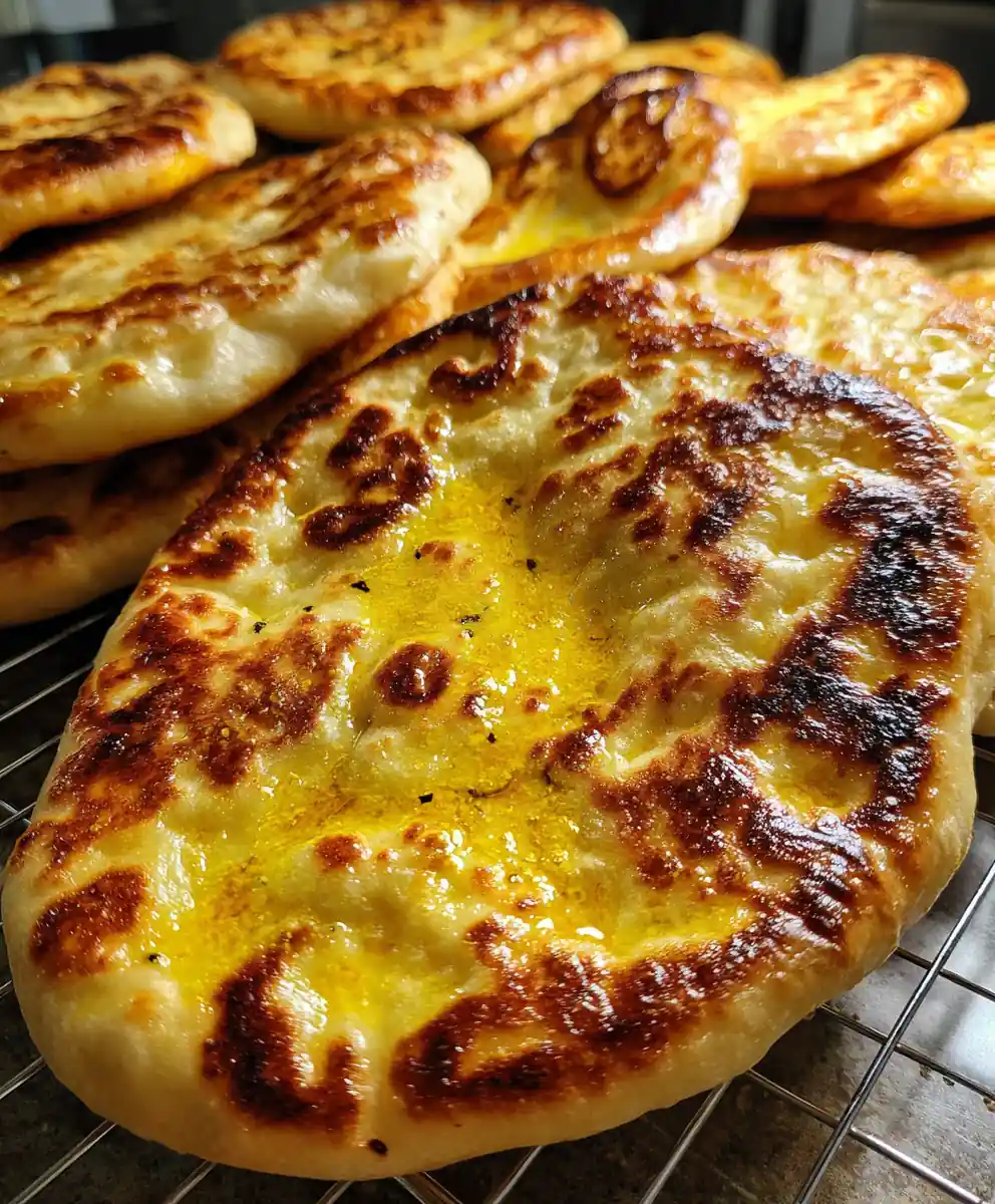 sourdough naan recipe Blistered Rounds with Turmeric Garlic Brush