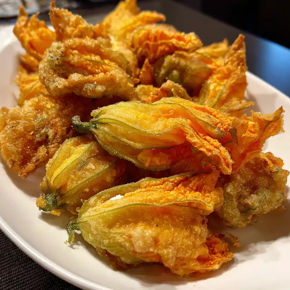 squash blossom recipe Crispy Blossoms with Saffron Honey Drizzle