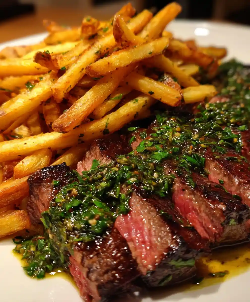 steak frites recipe with Emerald Chimichurri Streaks
