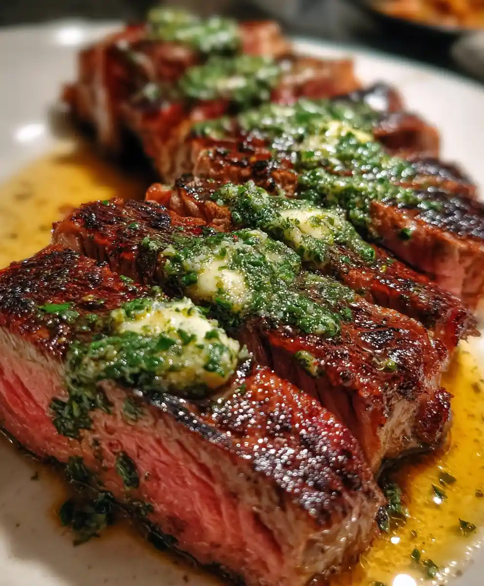 steak recipe ideas Charred Strip With Herbed Green Butter