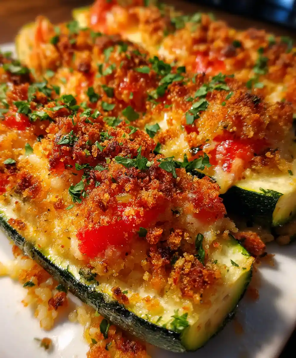 stuffed zucchini recipe Tomato Rice Boat With Herb Crumbs