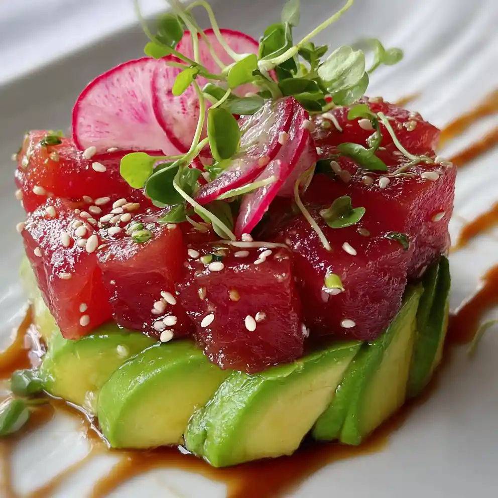 tuna tartare recipe Avocado Fan And Ruby Radish