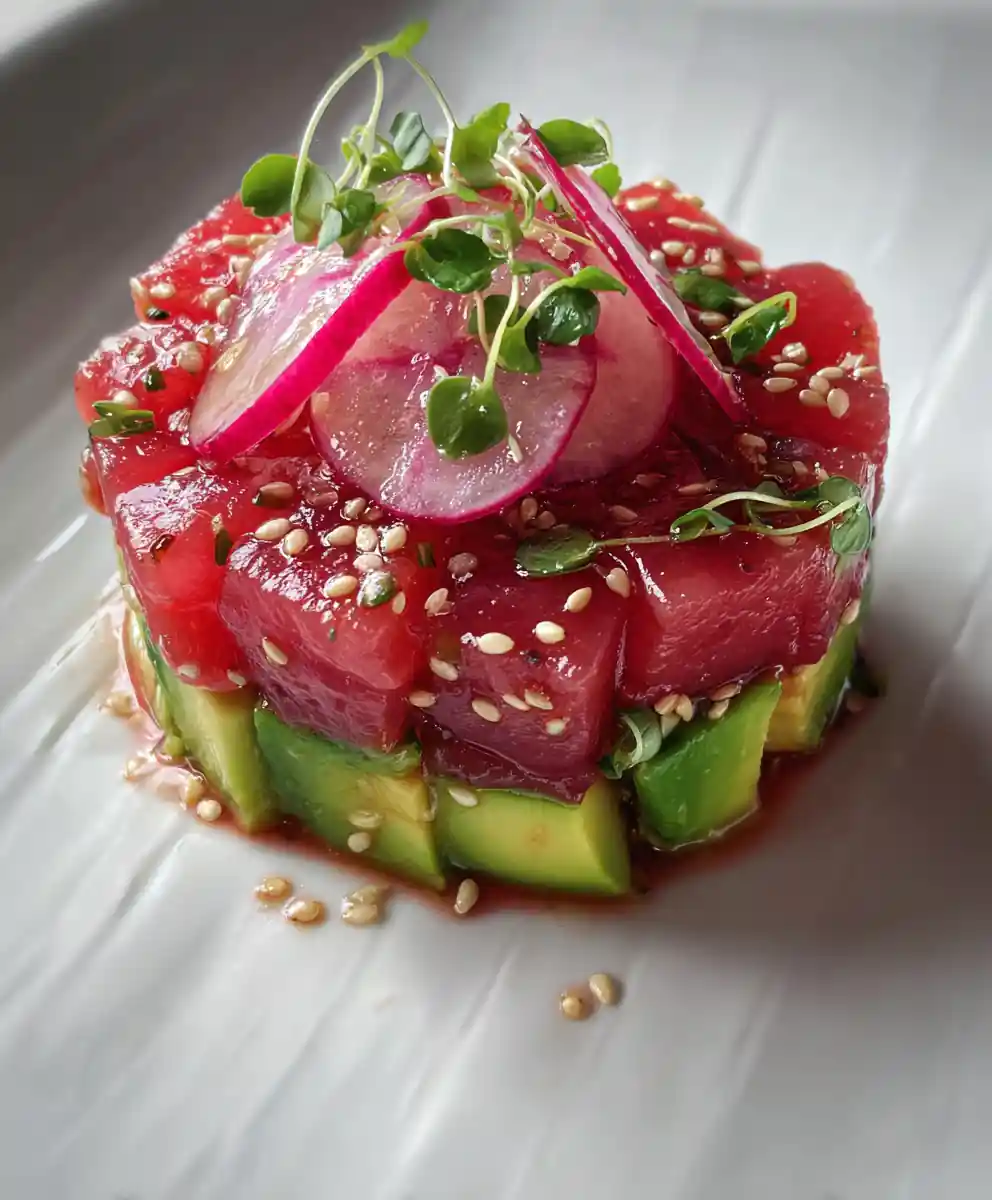 tuna tartare recipe Avocado Fan And Ruby Radish