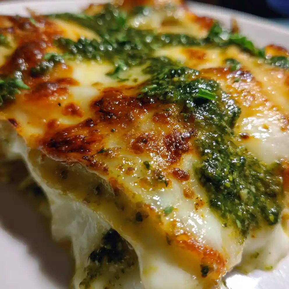 white lasagna recipe Spinach Pesto Drizzle