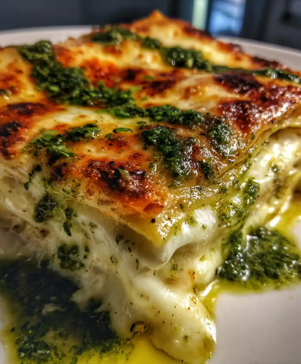 white lasagna recipe Spinach Pesto Drizzle