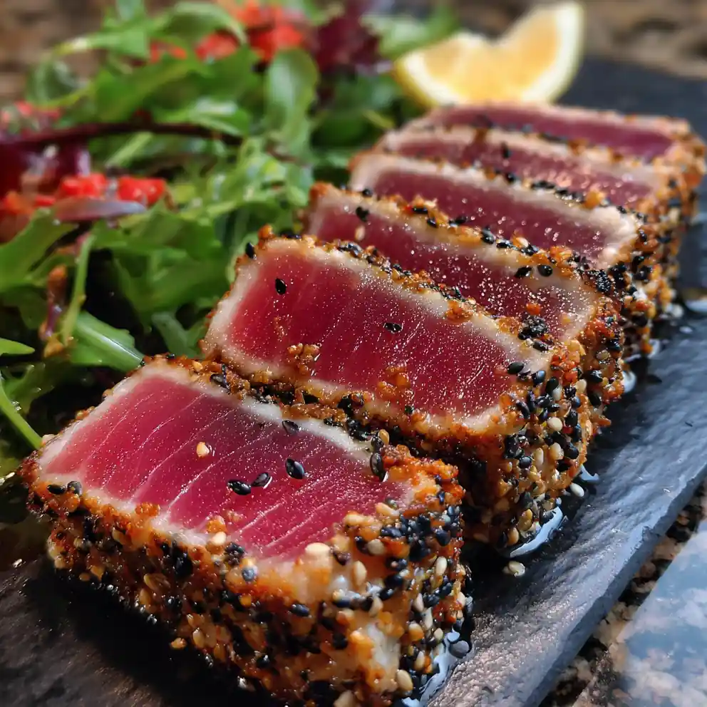 yellowfin tuna recipe Seared Sesame Wasabi Drizzle