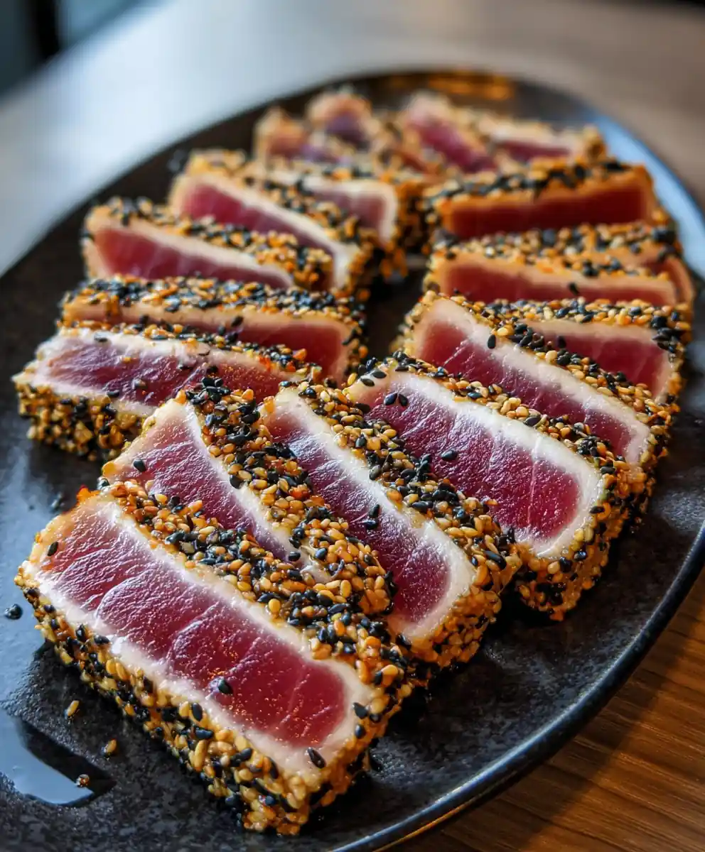yellowfin tuna recipe Seared Sesame Wasabi Drizzle