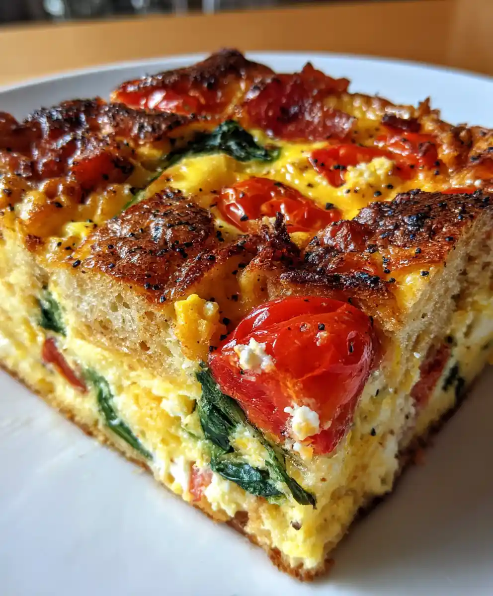 breakfast bake recipe Tomato Spinach and Feta Layered