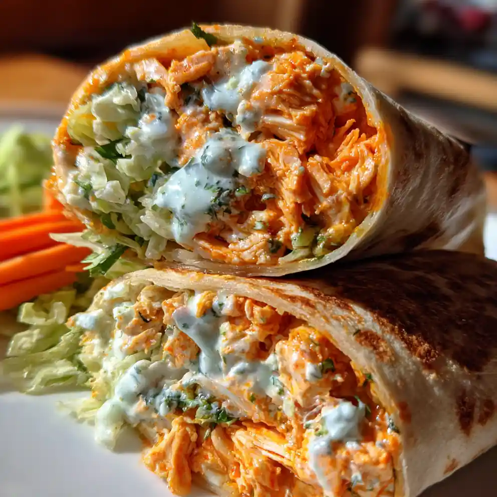 buffalo chicken wrap recipe Carrot Slaw and Blue Drizzle